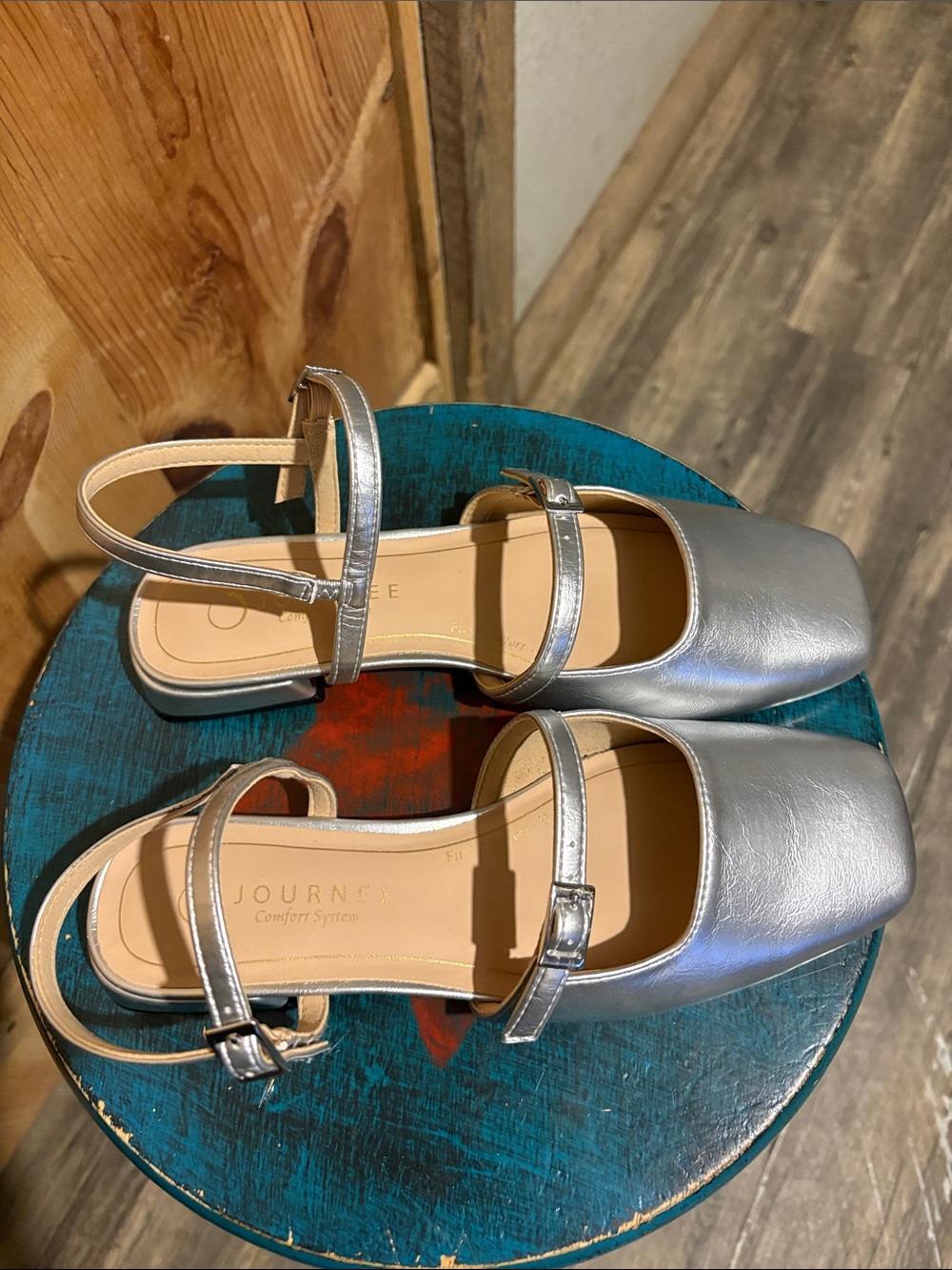 Journee Collection Silver Mary Jane Slingback Flats